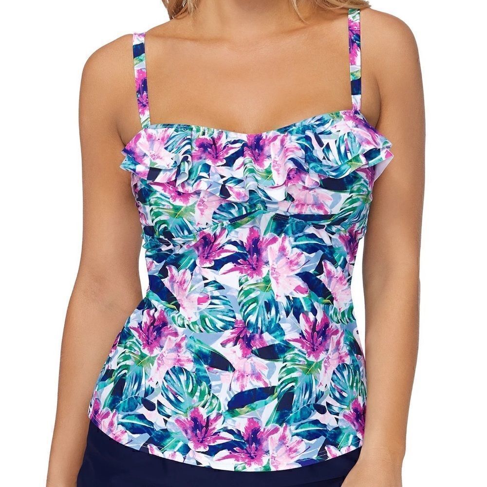 Island Escape Mali Bloom Tahiti Printed Tank White Multicolor Womens Size 10 NWT